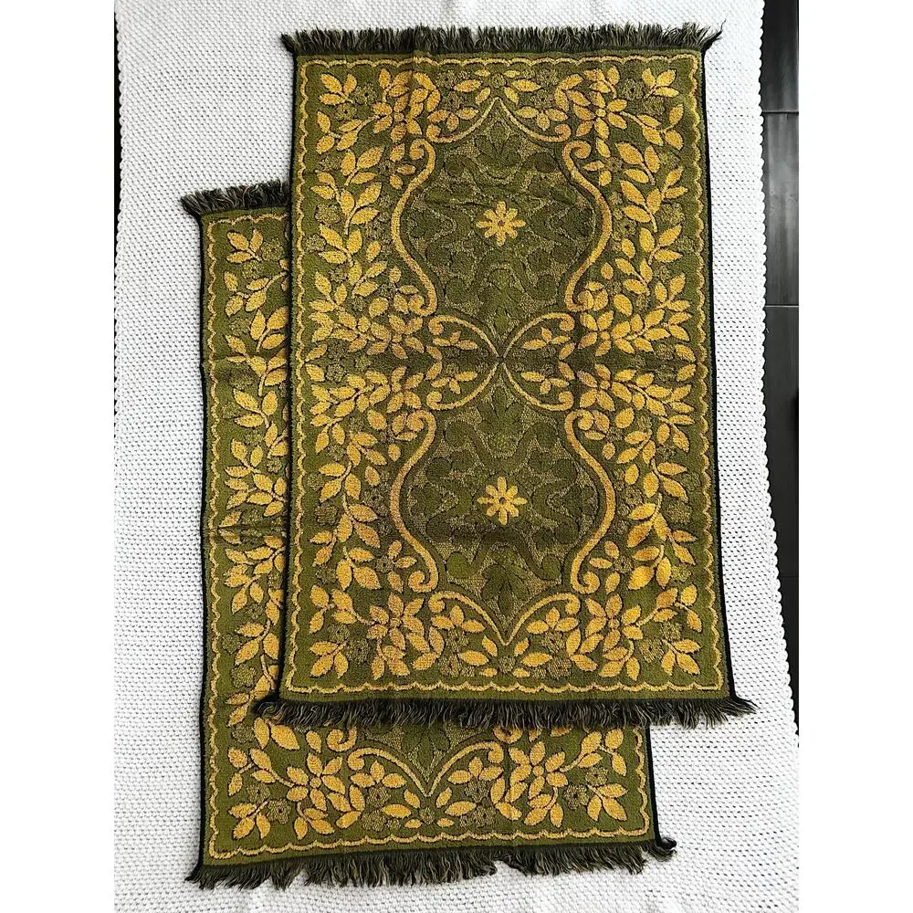 Cavalier Cannon USA Green Yellow Mid Century Mod Floral Scroll Bath Towel Set 5